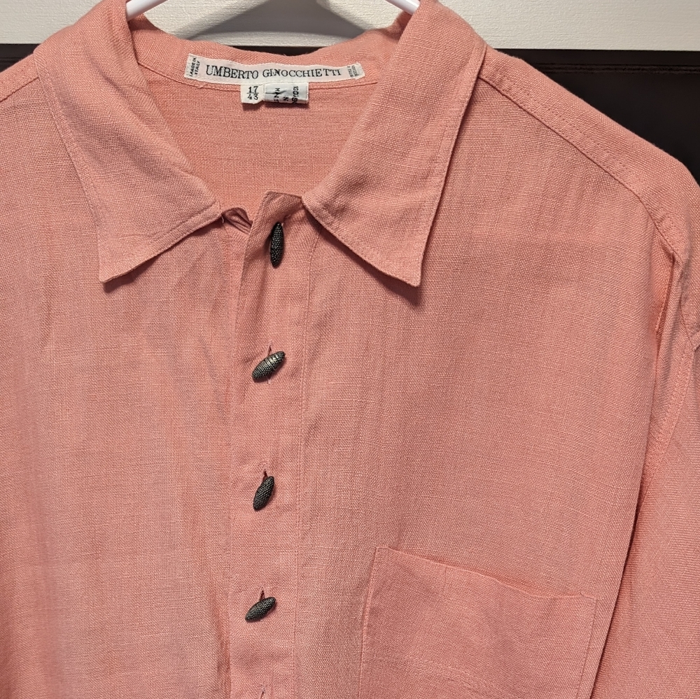 Umberto Ginoccietti Men's pink shirt 3XL linen made in Italy